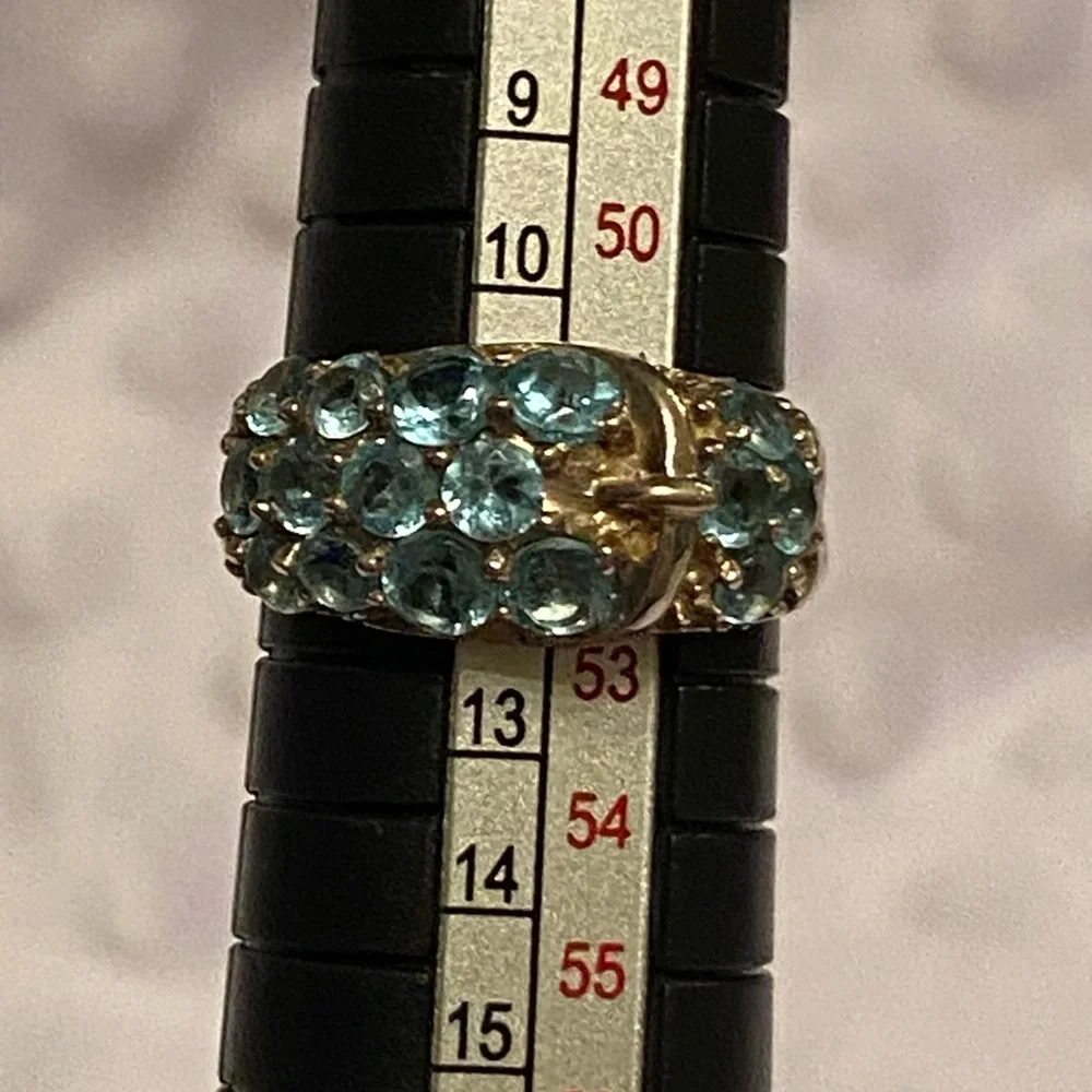 Cute Gold-toned Sterling Silver Buckle Band with Blue Topaz